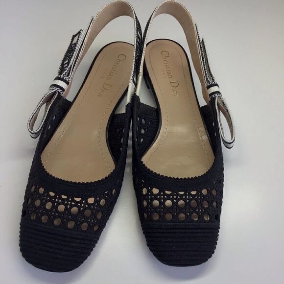 Dior Moi Black Cotton Lambskin Mesh Cannage Slingback Ballet Flats EU 35.5 - Picture 2 of 16